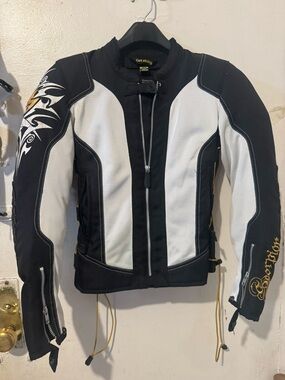 Female Black & White Textile Motorcycle Jacket